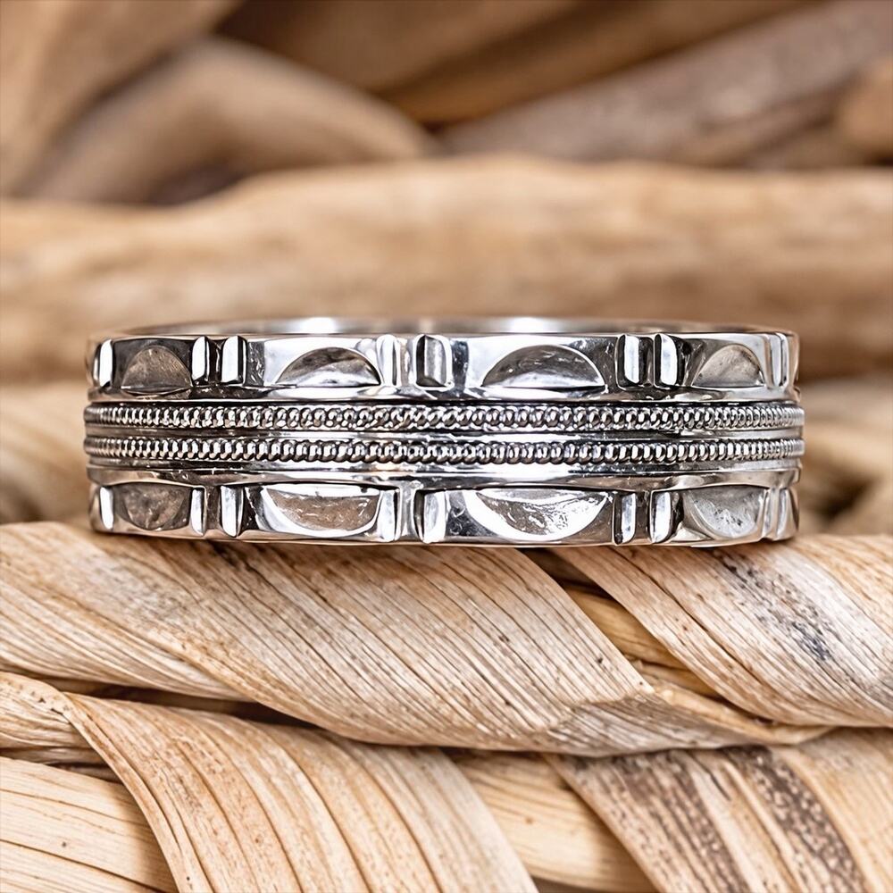 JD Schlang Co Sterling Silver Band Ring Size 7.25 Southwestern Geometric Vintage